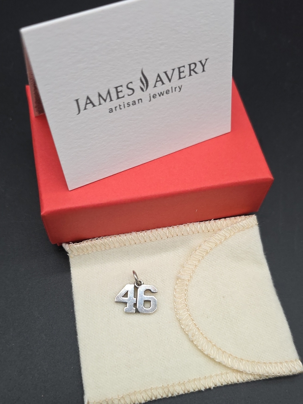 James Avery 925 Silver Number 46 Charm with Cream Pouch